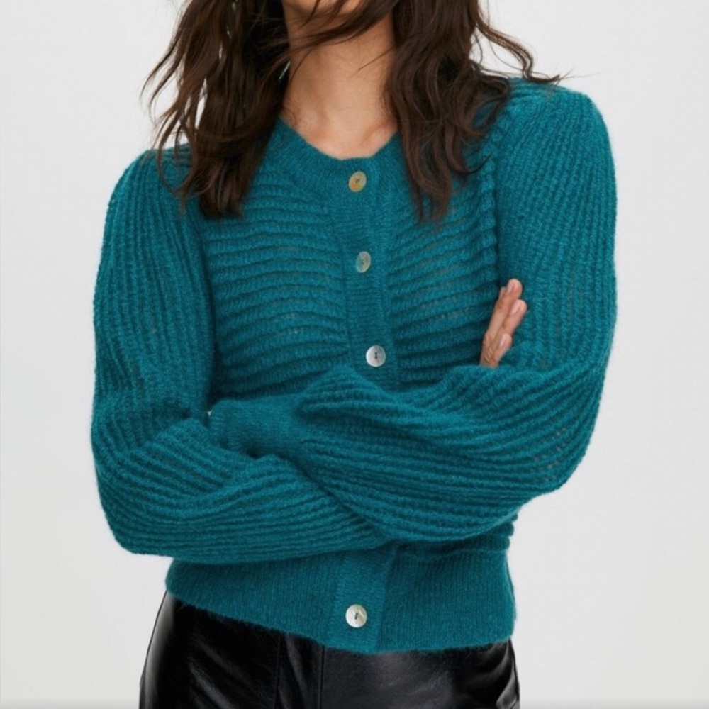 Aritzia Wilfred ALESSIA Teal Button-Up Women's Mohair/Alpaca  Sweater